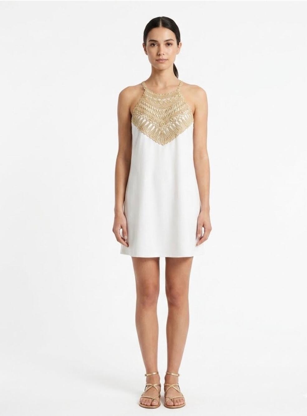 NWT Lilly Pulitzer Pearl Soft Shift Dress Resort White Gold Lace Size 4
